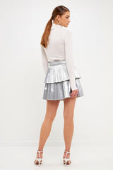 Shiny Pu Pleated Mini Skirt