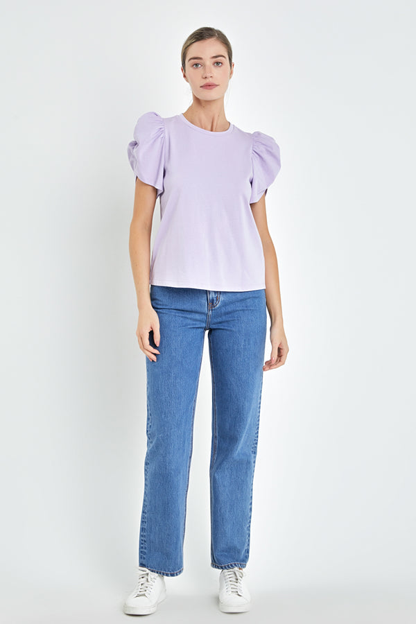 Shirring Sleeve Knit Top
