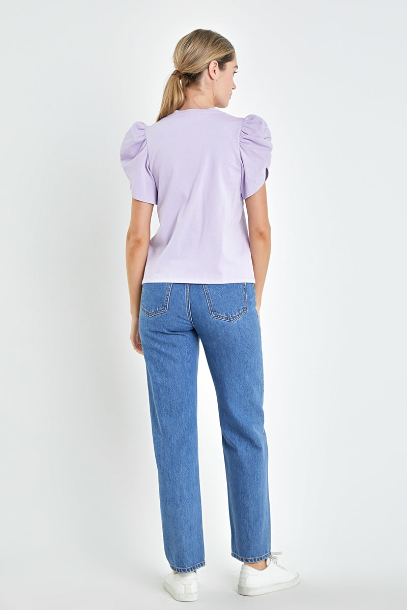 Shirring Sleeve Knit Top