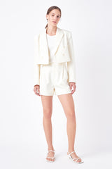Double Breasted Button Blazer (Ivory, Navy)