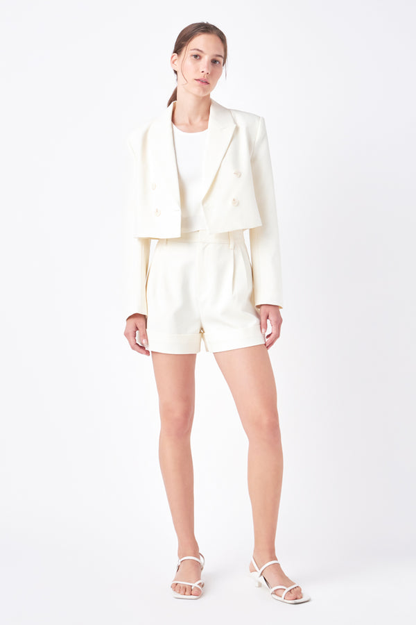 Double Breasted Button Blazer (Ivory, Navy)