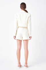 Double Breasted Button Blazer (Ivory, Navy)