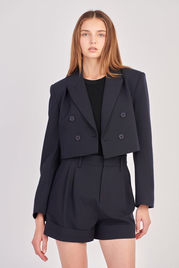 Double Breasted Button Blazer (Ivory, Navy)