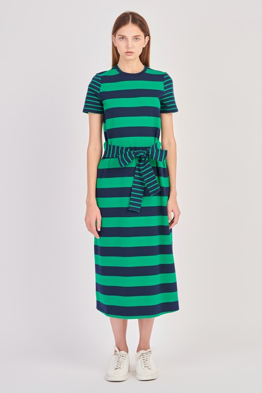 Contrast Stripe Knit Midi Dress (Navy, Black) Large / Black/White Contrast Stripe Knit Midi Dress (Navy, Black) Large / Black/White