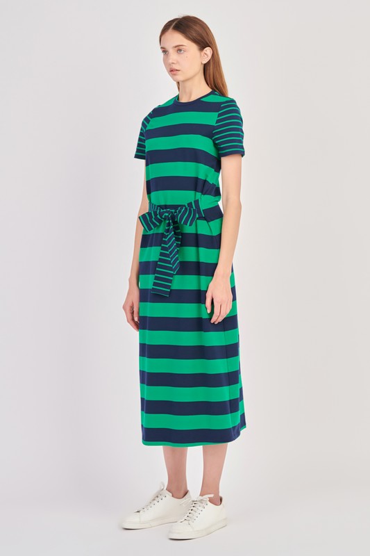 green and navy striped dress Lily V-Neck Emerald Green Sleeveless Dress |Printed Cotton