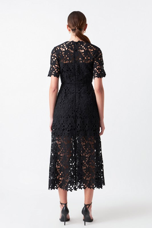 Endless Rose - All Over Lace Short Sleeves Midi Dress Black / Xs Endless Rose - All Over Lace Short Sleeves Midi Dress Black / Xs