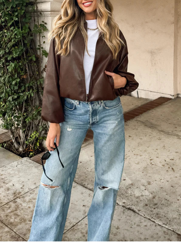 Brown Vegan Leather Jacket
