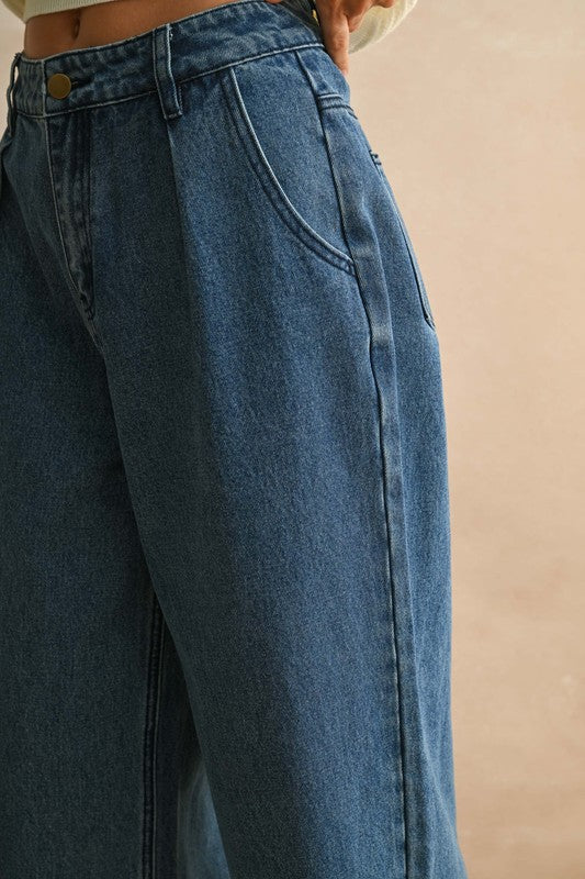 Mini Pleat Front Relaxed Denim Pants