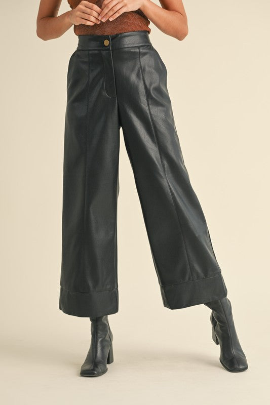 Faux Leather Wide-Leg Pants