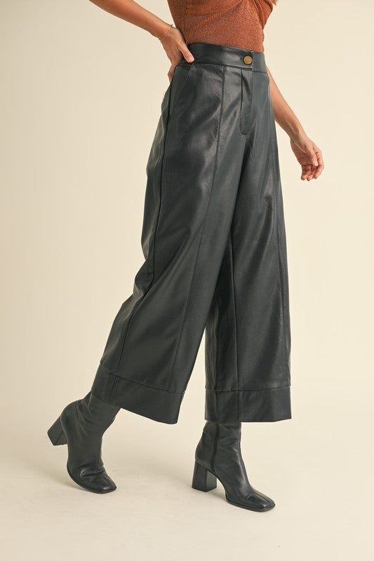 Faux Leather Wide-Leg Pants