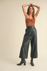 Faux Leather Wide-Leg Pants