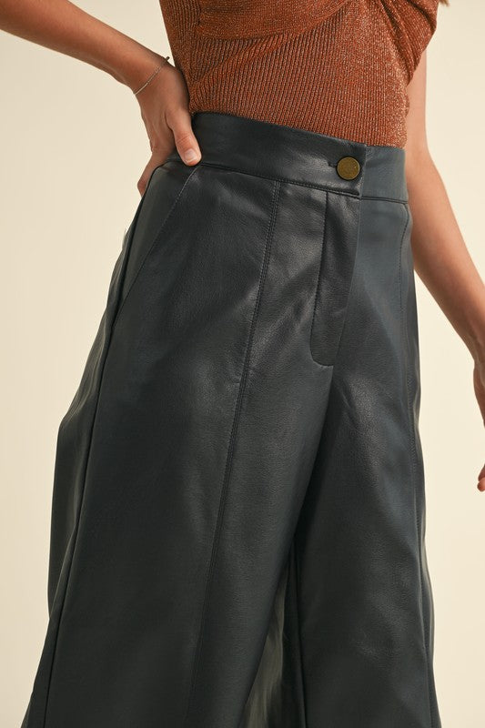 Faux Leather Wide-Leg Pants