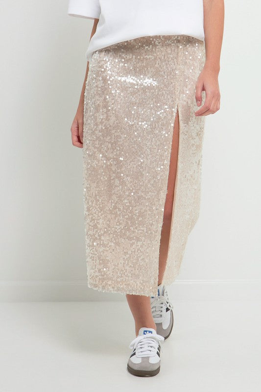 Sequin Vent Midi Skirt