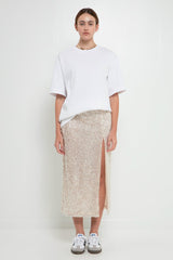 Sequin Vent Midi Skirt