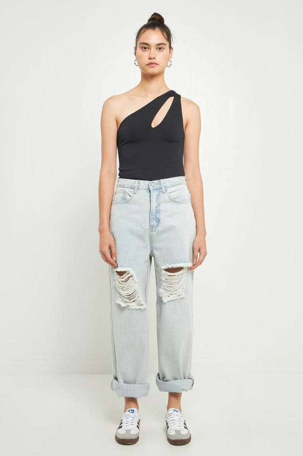 Cutout Asymmetric Bodysuit