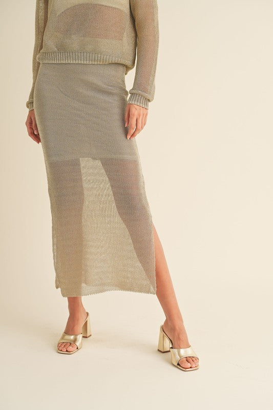 Sheer Metallic Knitted Skirt