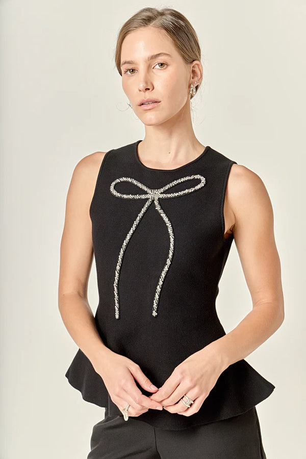 Ribbon Peplum Knit Top