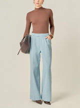 Elastic Waistband Light Wash Denim Pants
