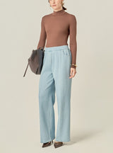 Elastic Waistband Light Wash Denim Pants