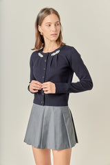 Navy Pearl Detail Cardigan Sweater