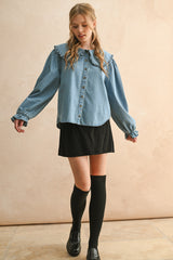 Ruffle Collar Denim Blouse