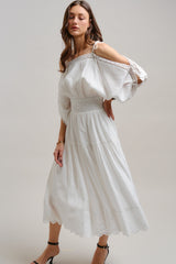 White Eyelet Lace Midi Dress