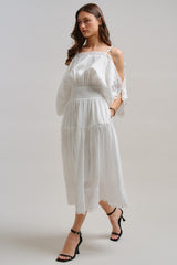 White Eyelet Lace Midi Dress
