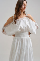 White Eyelet Lace Midi Dress