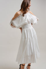 White Eyelet Lace Midi Dress