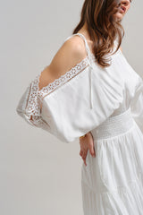 White Eyelet Lace Midi Dress