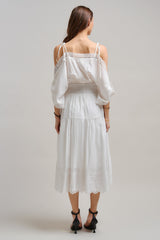 White Eyelet Lace Midi Dress