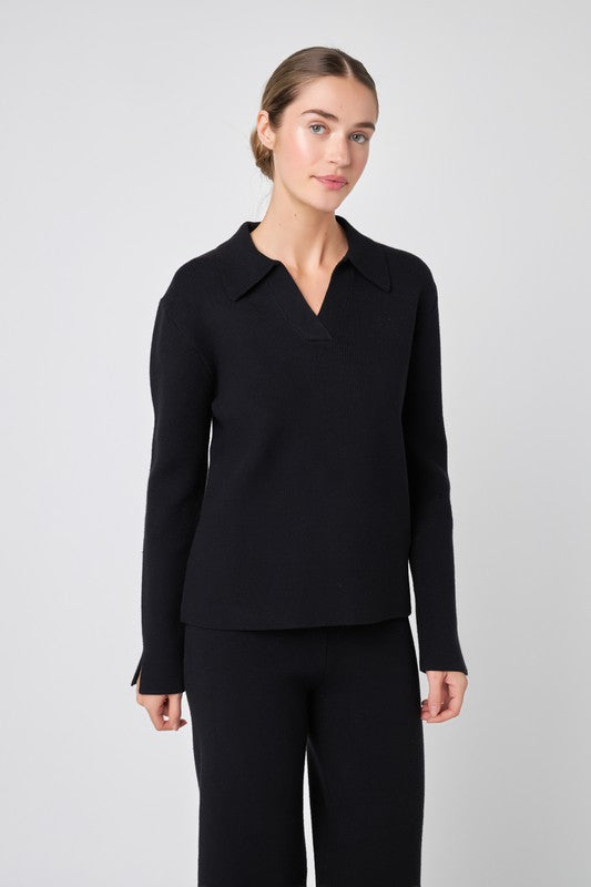 Black Collared Knit Sweater